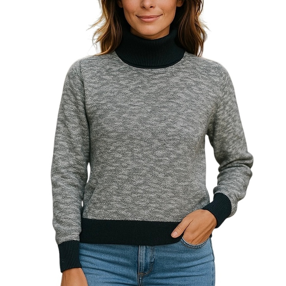L.L. Bean Turtleneck Sweater Black White Knit Size XS